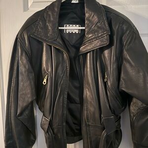 Henri Bendel Black Lamb leather Bomber Jacket